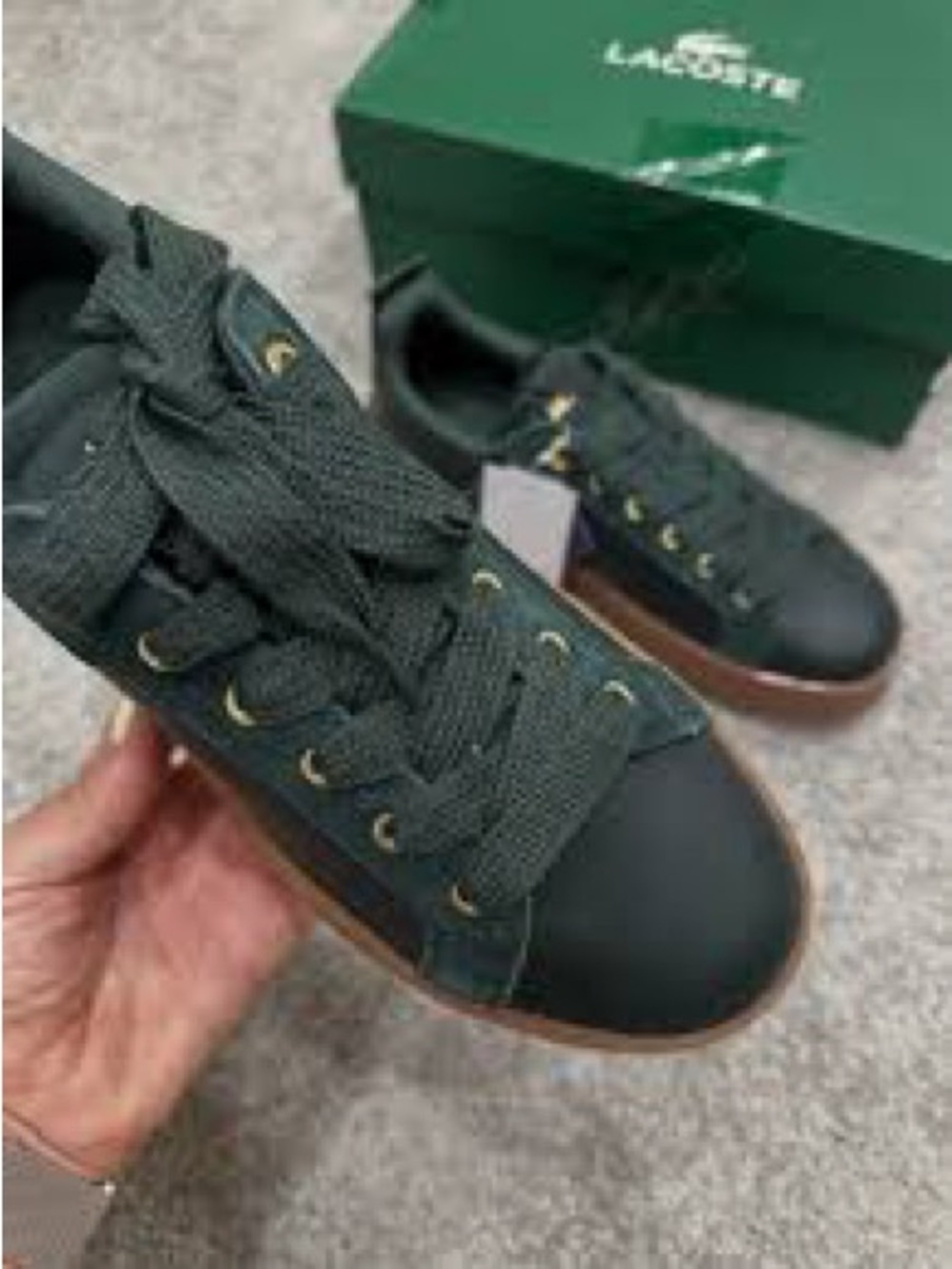 Lacoste Forest Green Low-Top Sneakers with Gum Sole